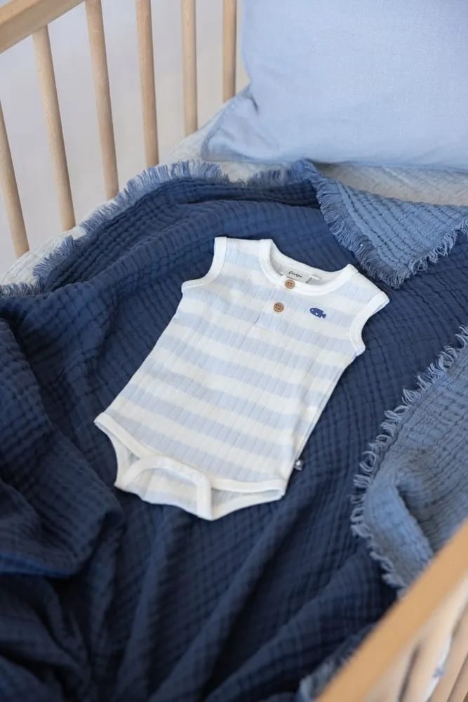 Feetje Romper Rib Met Streep K/M - Blue Ocean